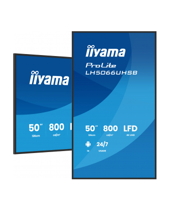 IIYAMA LH5066UHSB-B1AG 50inch 3840x2160 UHD IPS panel Haze 25precent 800cd/m2 Landscape and Portrait IP5X Dust pczerwonyection Speakers