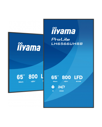 IIYAMA LH6566UHSB-B1AG 65inch 3840x2160 UHD VA panel Haze 25precent 800cd/m2 Landscape and Portrait IP5X Dust pczerwonyection Speakers