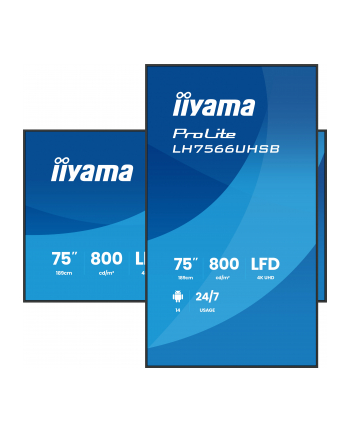 IIYAMA LH7566UHSB-B1AG 75inch 3840x2160 UHD VA panel Haze 25precent 800cd/m2 Landscape and Portrait IP5X Dust pczerwonyection Speakers