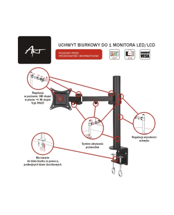 ART Uchwyt L-01  biurkowy uniwersakny DO MONITORA LCD czarny 13-27'' 10KG L-01