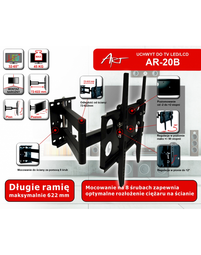 ART Uchwyt AR-20B do telewizora LCD | czarny | 32-50'' 45KG główny