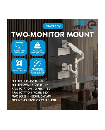 ergo office Uchwyt na 2 monitory 17-32 '' ER-692 W
