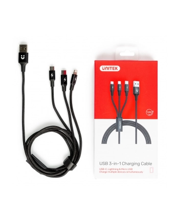 unitek Kabel USB-A 3w1 USB-C/microUSB/ Lightning czarny C14049BK