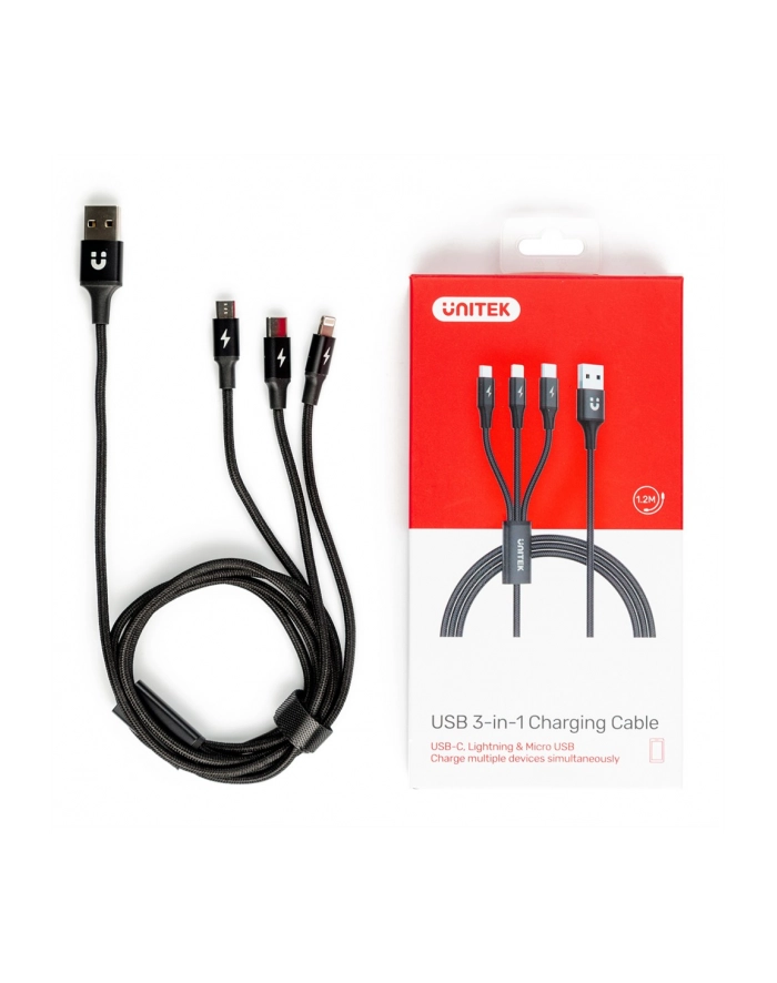 unitek Kabel USB-A 3w1 USB-C/microUSB/ Lightning czarny C14049BK główny