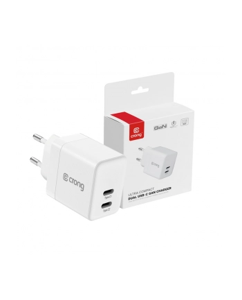 crong Ultra Compact GaN Ładowarka sieciowa 2x USB-C 35W PD 3.0 z PPS Biała