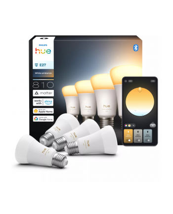 Philips Hue WA 810 A60 4P EU | E27 | 6 W | Warm to cool white light | Bluetooth and Zigbee