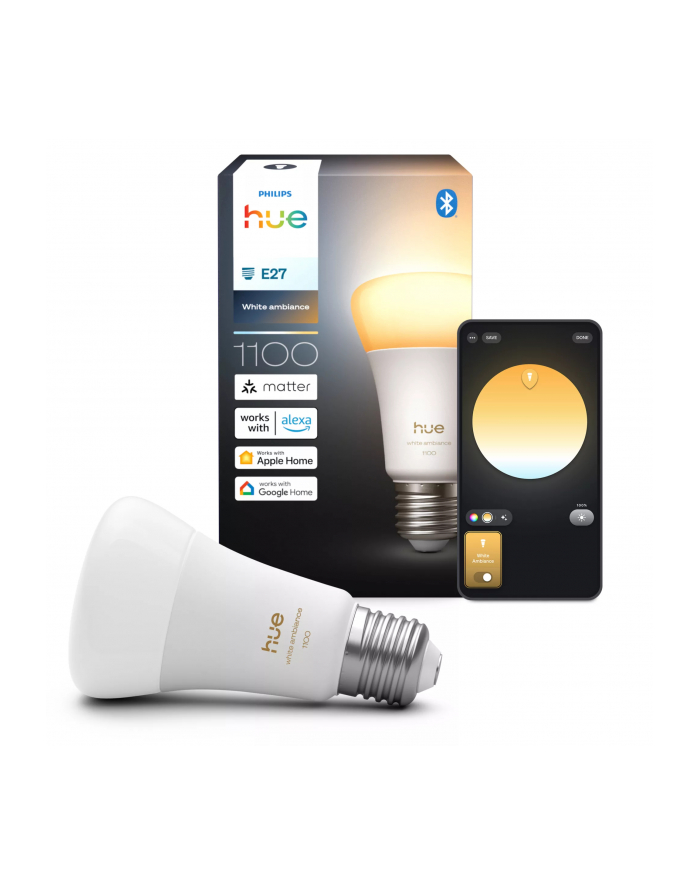 Philips Hue WA 1100 A60 1P EU | E27 | 8.1 W | Warm to cool white light | Bluetooth and Zigbee główny