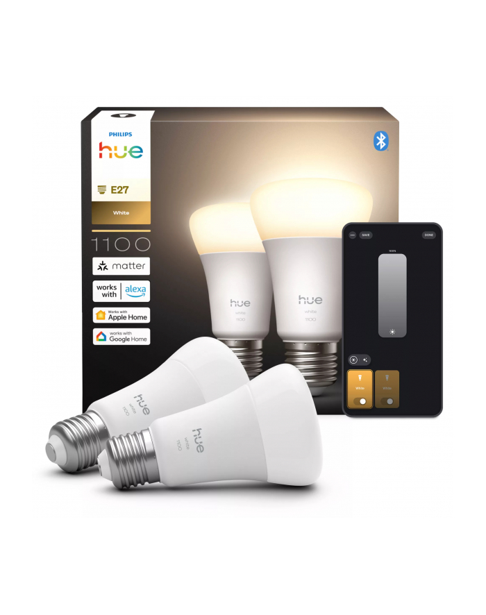 Philips Hue W 1100 A60 2P EU | E27 | 9.5 W | Soft white light | Bluetooth and Zigbee główny