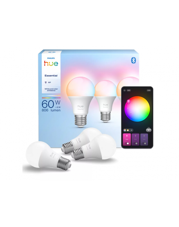Philips Hue E WCA 806 A60 3P EU | E27 | 8 W | 16 million colours, White and colour light | Bluetooth and Zigbee główny