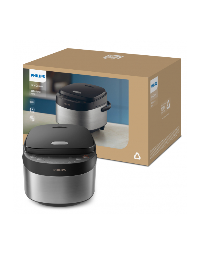Philips Mini rice cooker | HD3093/80 3000 series | 600 W | 0.85 L | Number of programs 8 | Stainless Steel/Black główny