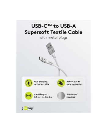 Goobay | USB-C to USB-A Supersoft Textile Cable with Metal Plugs | 74530