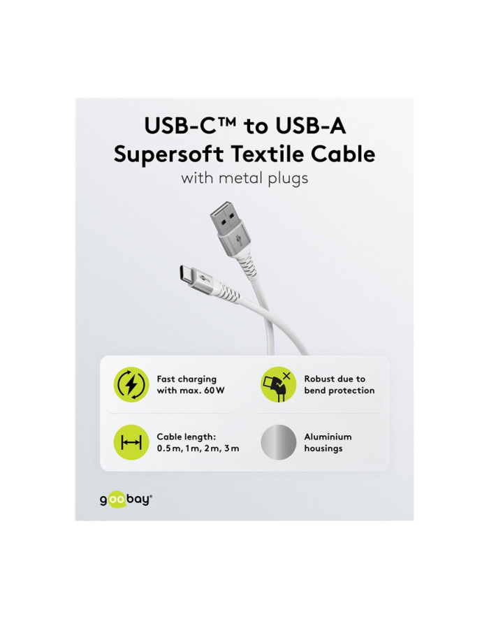 Goobay | USB-C to USB-A Supersoft Textile Cable with Metal Plugs | 74530 główny