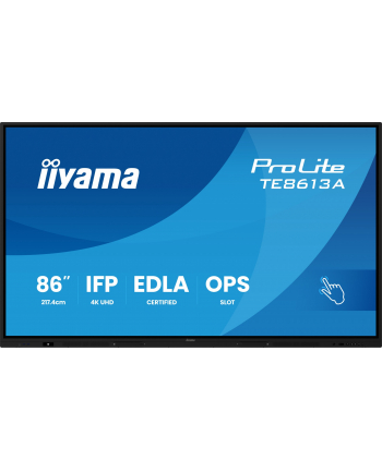 iiyama Monitor 86 '' TE8613A-B3AG INFRARED, 40pkt, IPS, 4K, 7H, 500cd/m2, WiFi, USB, ANDROID 14, Google EDLA, 2x20W, uchwyt śwcienny