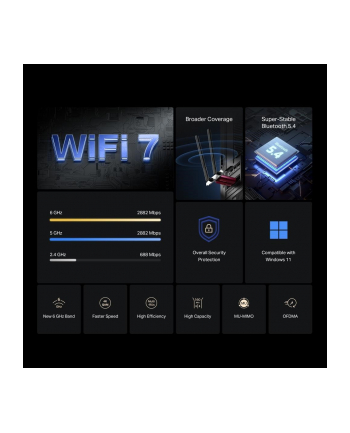 Mercusys Karta MA37BE WiFi7 PCIe (BE6500, 2, 4GHz/5GHz/6GHz, Bluetooth5.4)
