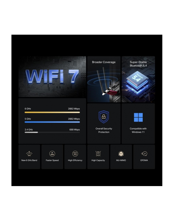 Mercusys Karta MA37BE WiFi7 PCIe (BE6500, 2, 4GHz/5GHz/6GHz, Bluetooth5.4) główny