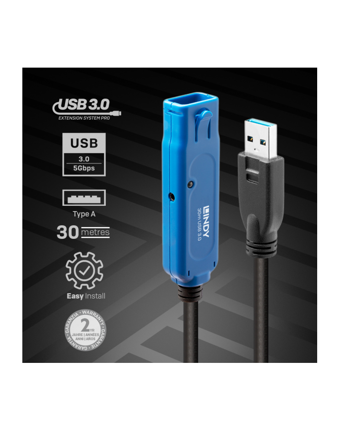 Lindy kabel USB 3.2 Gen 1 (3.1 1) 30 m A Czarny, Niebieski (43362) główny
