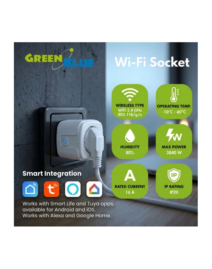 greenblue Zdalnie sterowane gniazdko Wi-fi Tuya GB735 W główny