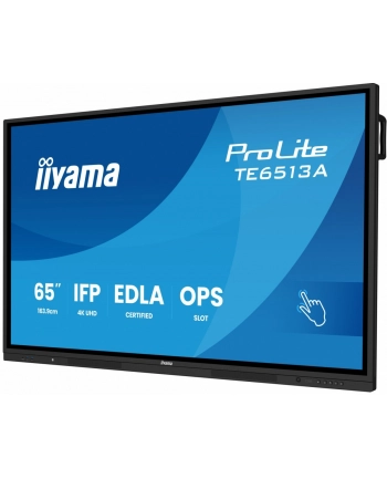 iiyama Monitor 65 '' TE6513A-B3AG INFRARED, 40pkt, IPS, 4K, 7H, 500cd/m2, WiFi, USB, ANDROID 14, Google EDLA, 2x20W, uchwyt ścienny