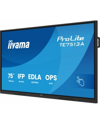 iiyama Monitor 75 '' TE7513A-B3AG INFRARED, 40pkt, IPS, 4K, 500cd, 1200:1, WiFi, USB, ANDROID 14, Google EDLA, 2x20W, uchwyt ścienny