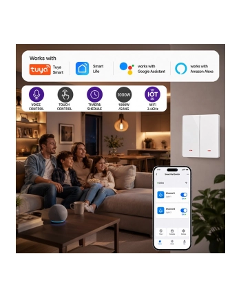 qoltec Inteligentny 2-kanałowy włącznik wyłącznik światła | Wi-Fi | Timer
