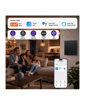 qoltec Inteligentny 1-kanałowy włącznik wyłącznik światła | Wi-Fi | Timer | Tuya