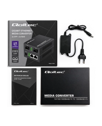 qoltec Dwukierunkowy media konwerter SWITCH Ethernet 2xRJ45 2xSFP |     1000Mb/s | 5V