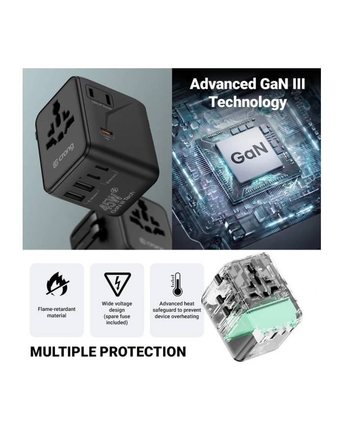 crong World Travel Adapter GaN 45W UK/EU/US/AU biały główny