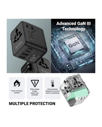 crong World Travel Adapter GaN 45W UK/EU/US/AU czarny