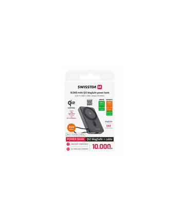 Swissten Powerbank MagSafe Qi2 15W, 10000 mAh, integrovaný kabel USB-C (1830224)