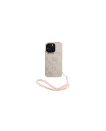 Guess Pu 4G Metal Logo Case Etui Do Iphone 16 Pro Pink +Smycz Na Nadgarstek