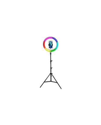 Powerton Lampa studyjna pierścieniowa 13'', RGB LED, duże, regulacja barwy i intensywności światła, uchwyt telefonu statyw