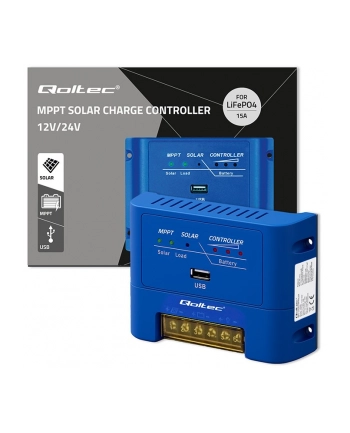 qoltec Solarny regulator ładowania MPPT 15A | 12V/24V | LiFePO4