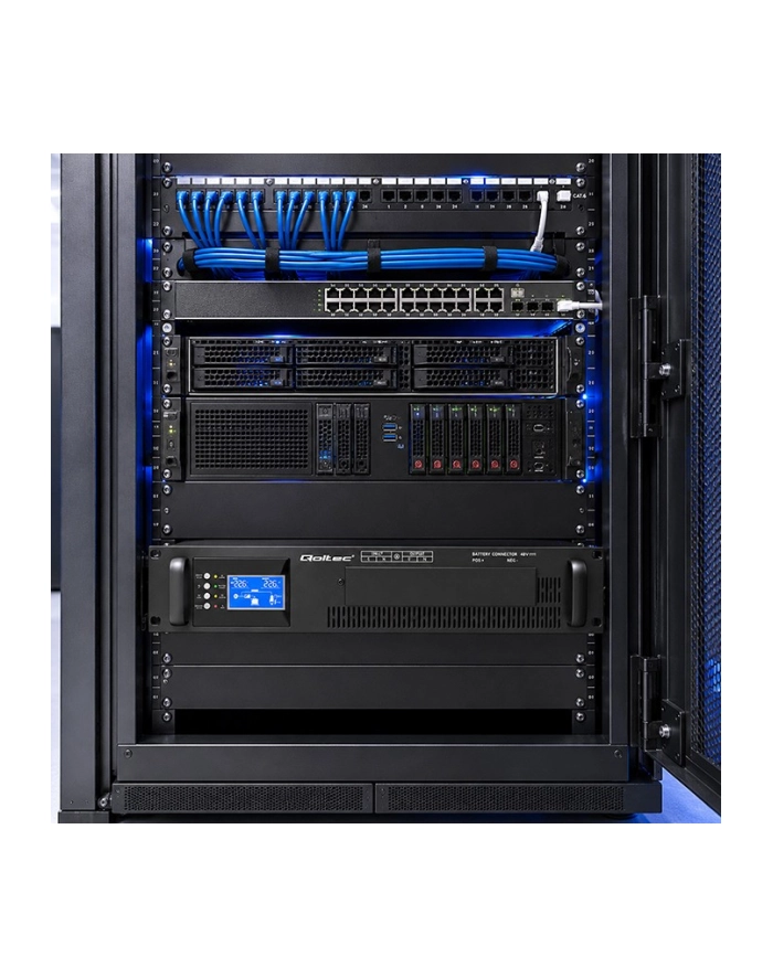 qoltec UPS Pure Sine Wave do RACK | 3kVA | 3000W | PF1.0 | LCD | EPO |  USB | On-line główny