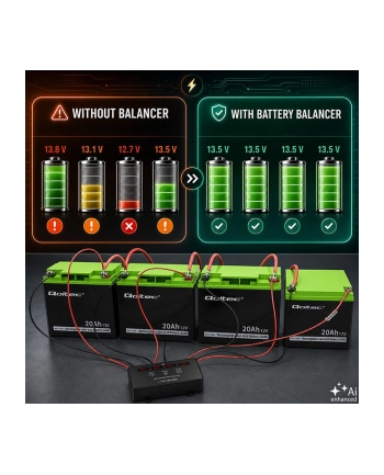 qoltec Balanser napięcia 48V do akumulatorów 4x12V | 10A | AGM GEL LiFePO4 | LED