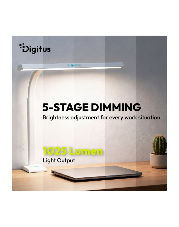 digitus Lampa biurkowa LED, 50 cm, 1025 lm, 7 W, temp. barw 3000K-6500K, biała główny