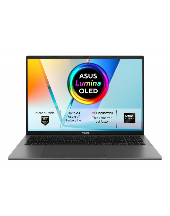 ASUS Vivobook S16 M3607GA-SH011W Ryzen AI 7 445 160'';FHD OLED 60Hz 300nits 16GB DDR5 SSD512 Radeon 840M Cam1080p+IR 70WHrs Win11 Aluminum Matte Gray główny