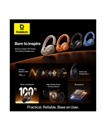 Baseus Inspire XH1 Wireless Noise Cancel Headphones bialy