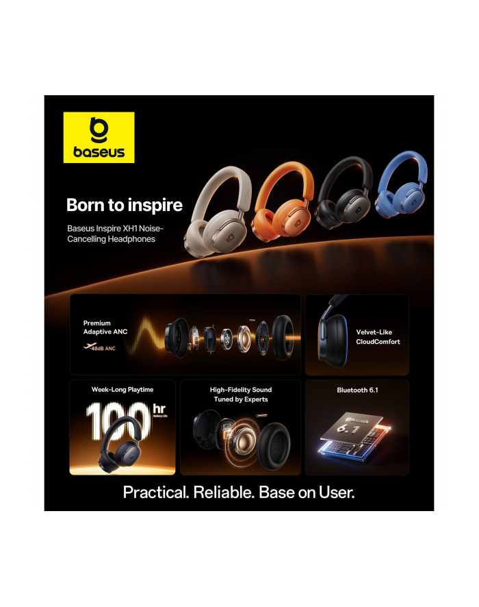 Baseus Inspire XH1 Wireless Noise Cancel Headphones bialy główny