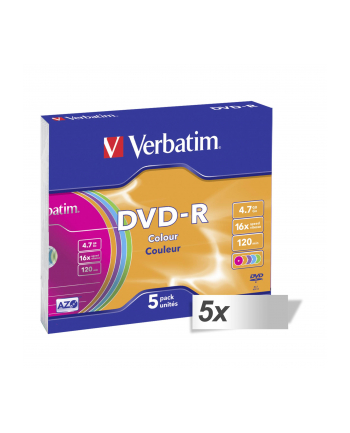 5x5 Verbatim DVD-R 4,7GB Colour 16x Speed, Slim Case