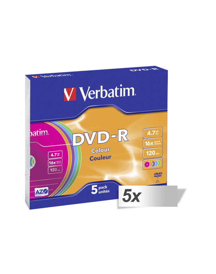 5x5 Verbatim DVD-R 4,7GB Colour 16x Speed, Slim Case główny