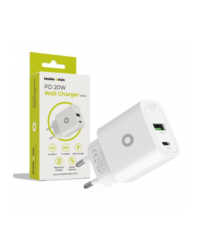 Mobile Origin PD20W ladowarka MO12 bialy 1x USB-A + 1x USB-C główny