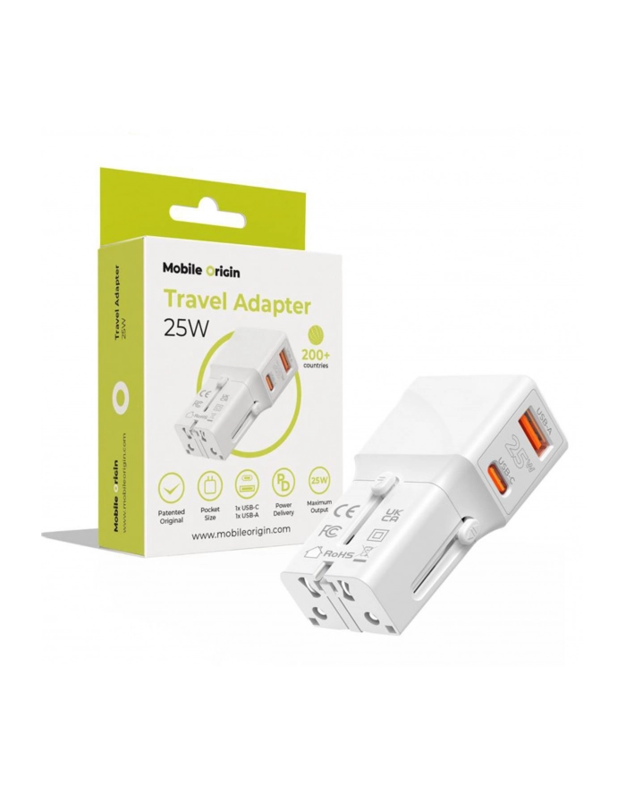 Mobile Origin Travel adapter 25W EU/US/UK/AU, bialy główny