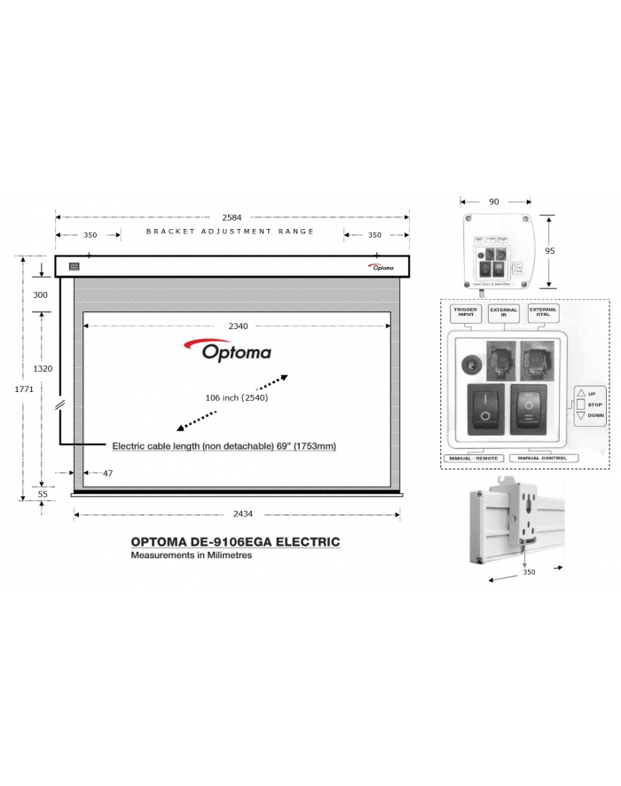 Ekran projekcyjny Optoma DE-9106EGA (106'', 16:9, 234x132) główny