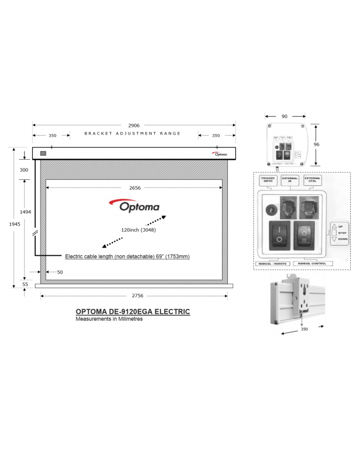 Ekran projekcyjny Optoma DE-9120EGA(120'', 16:9, 265x149) główny