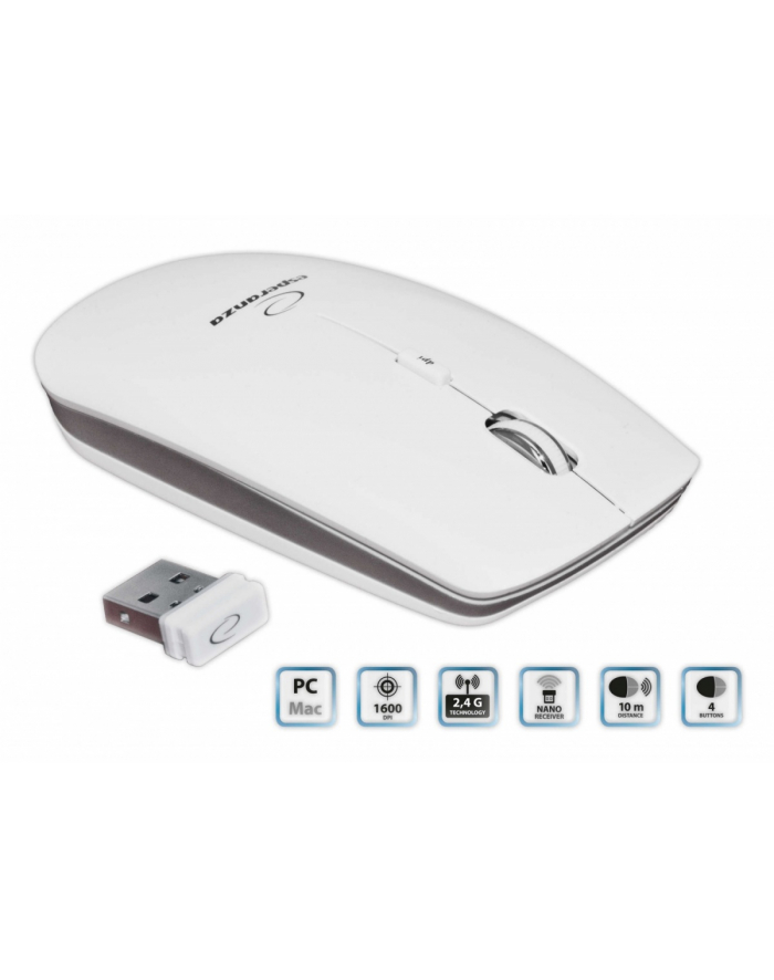 ESPERANZA Bezprzewodowa Mysz Optyczna EM120W PC/MAC| 2,4 GHz | 1600 DPI | Biała główny