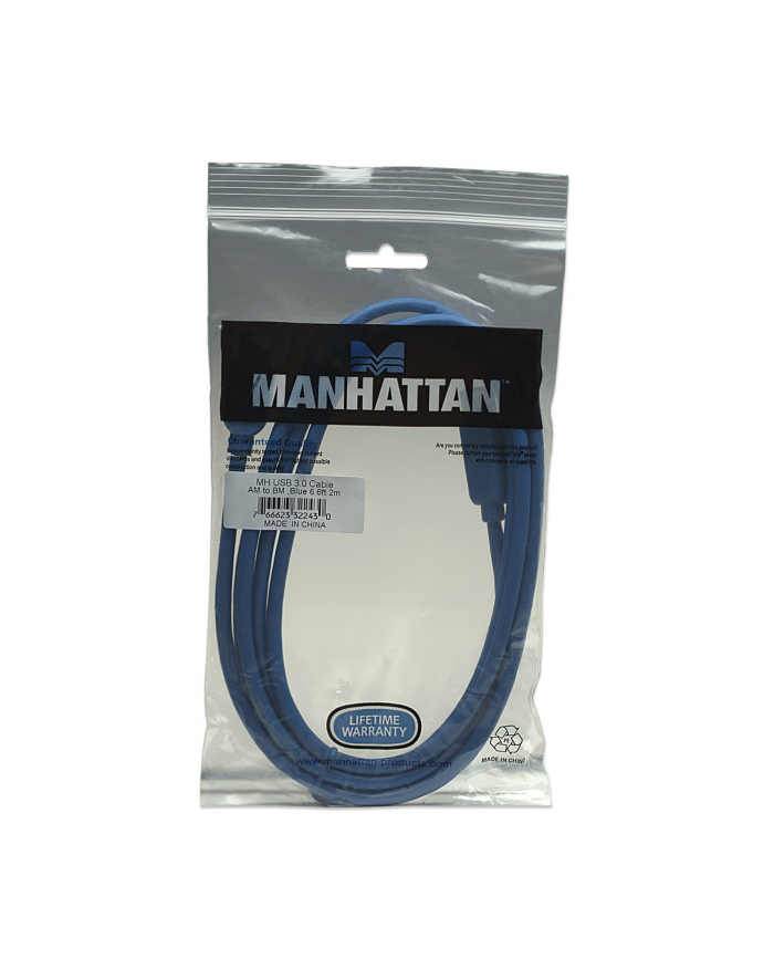 MANHATTAN Kabel USB 3.0 A-B długość kabla 2m, niebieski<br>[322430] główny
