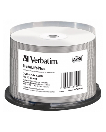 VERBATIM DVD-R(50-Pack)/Spindle/16X/4.7GB/DataLife Plus Wide Thermal dofessional  No ID Brand