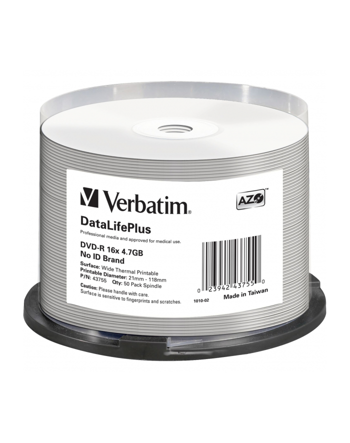 VERBATIM DVD-R(50-Pack)/Spindle/16X/4.7GB/DataLife Plus Wide Thermal dofessional  No ID Brand główny