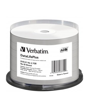 VERBATIM DVD-R(50-Pack)/Spindle/16X/4.7GB/DataLife Plus Wide Thermal dofessional No ID Brand
