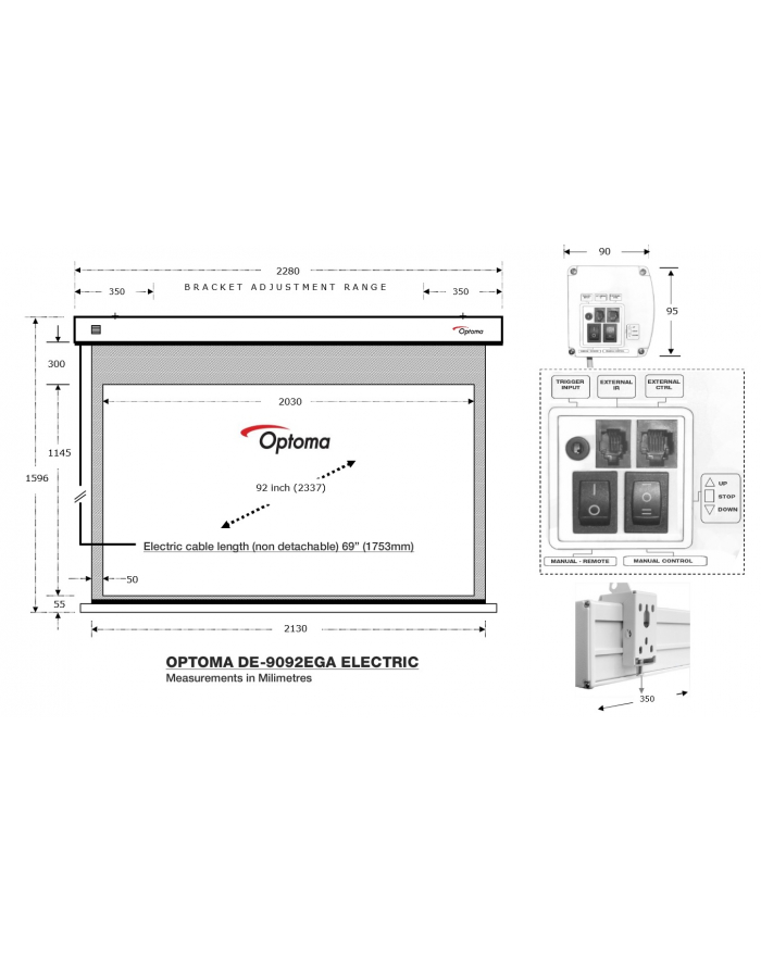 Ekran projekcyjny Optoma DE-DE-9092EGA (92'', 16:9, 203x114,6) główny